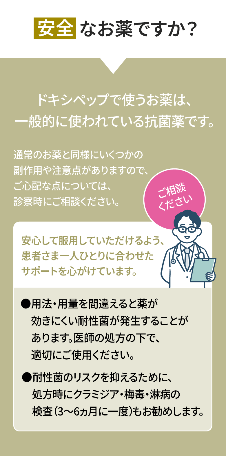 ドキシペップで使うお薬は一般的に使われている抗菌薬です。